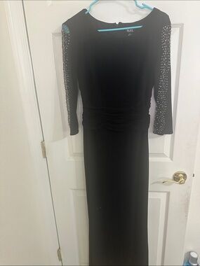 SLNY Black Long Sleeve Maxi Dress with Beaded Sleeves